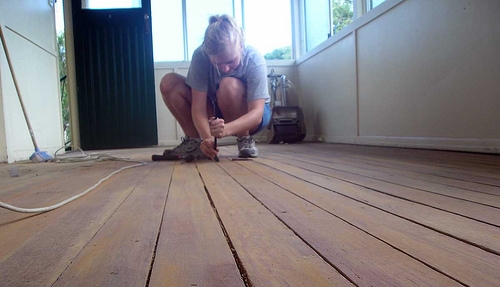 hardwood flooring found under the five layers of lino