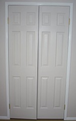 Closet Door Painted in White Shadow with Gloss White Trim