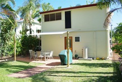 Coolaroo Shade Cloth Sail attached to our House and Timber Posts