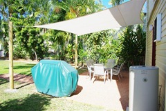 Coolaroo Shade Cloth Sail over our Outdoor Entertainment Area
